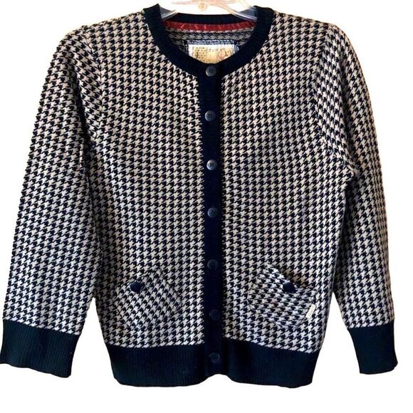 Billabong Cardigan Sweater 3/4 Sleeve in Black and White Houndstooth Size M - Picture 2 of 7